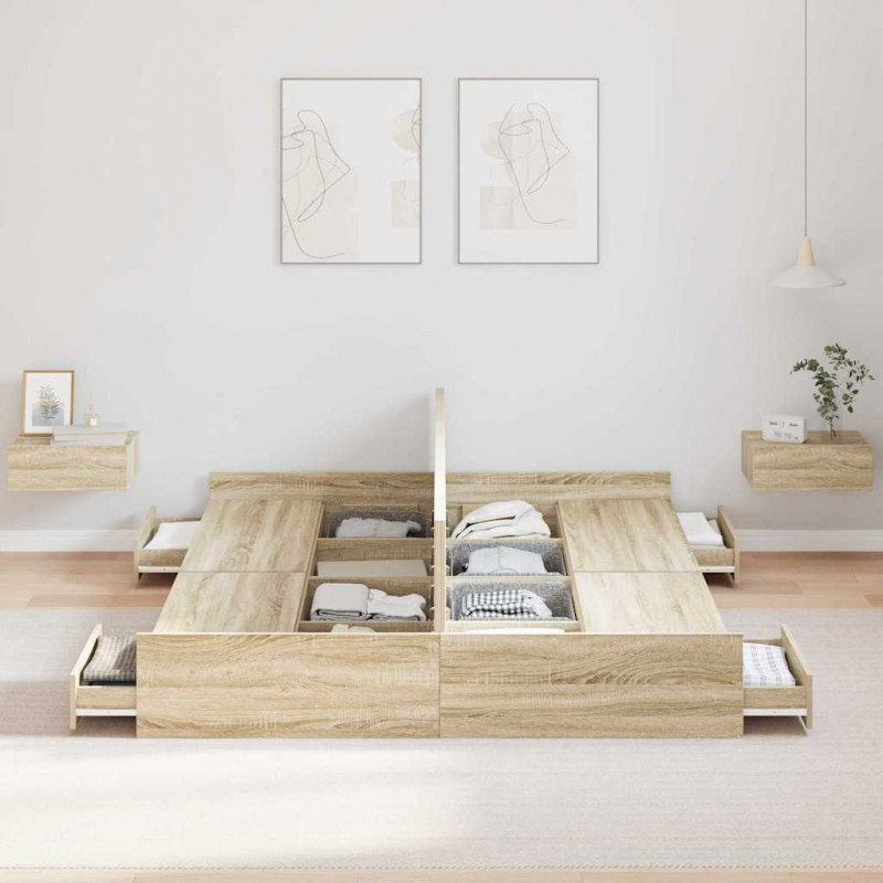 Rama łóżka z miejscem na przechowywanie Dąb Sonoma 140 x 200 cm