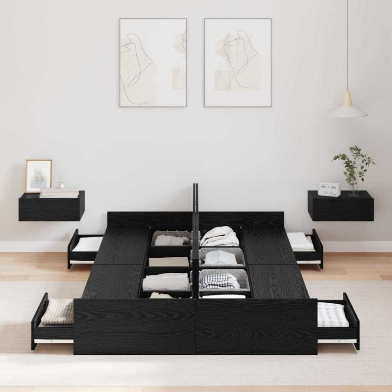 Rama łóżka z miejscem na przechowywanie Czarny Dąb 120 x 200 cm