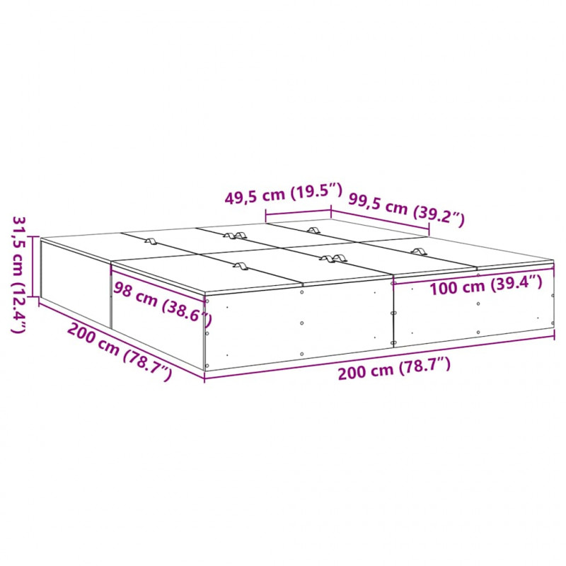Rama łóżka z miejscem na przechowywanie Biały 200 x 200 cm