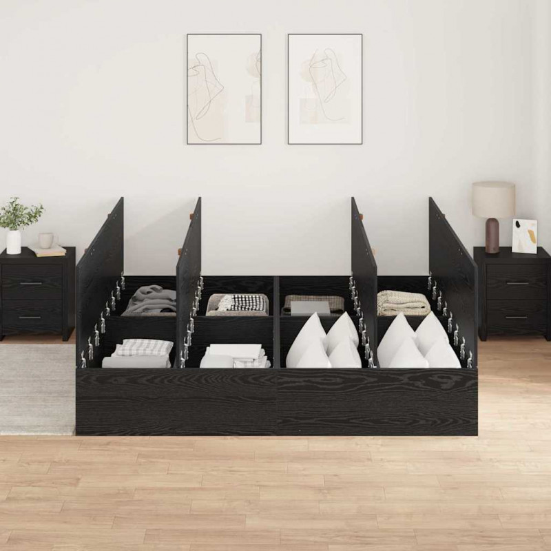 Rama łóżka z miejscem na przechowywanie Czarny Dąb 200 x 200 cm