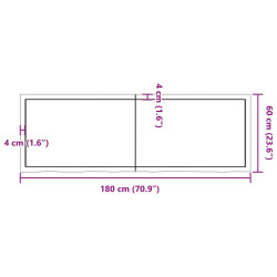 Blat stołu, 180x60x(2-4)cm, surowe lite drewno dębowe