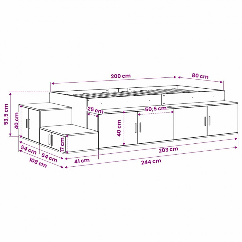 Rama łóżka z miejscem na przechowywanie Dąb Sonoma 80 cm