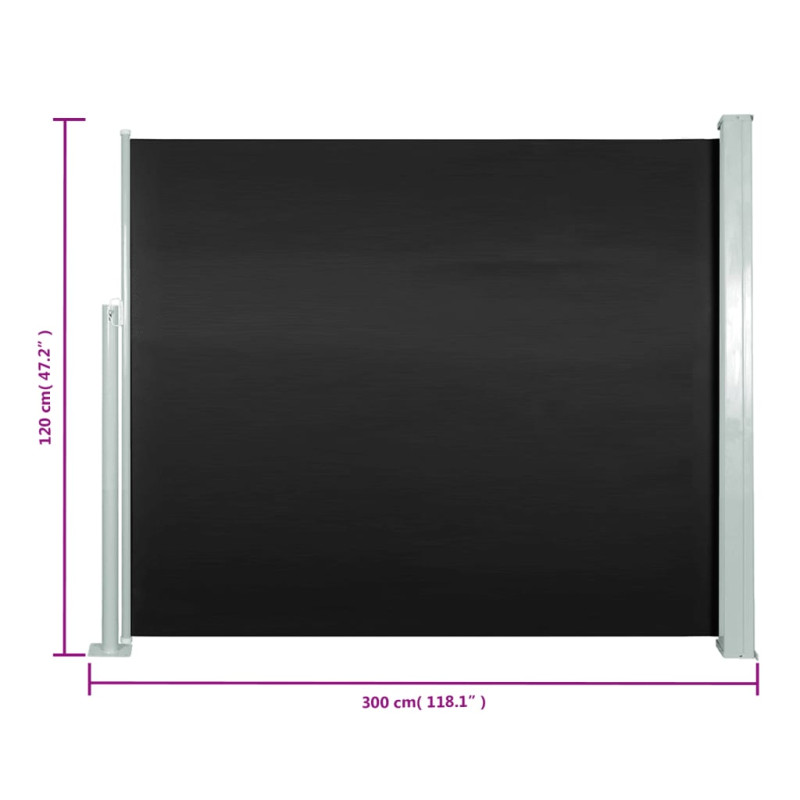 Zwijana markiza boczna, 120 x 300 cm, czarna