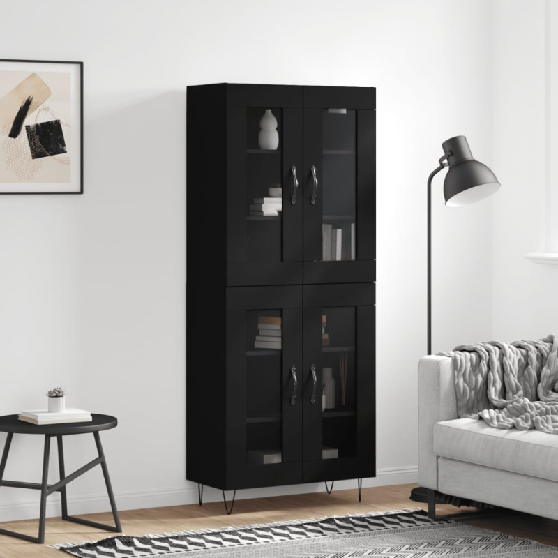 Witrynka, czarna, 69,5x34x180 cm, materiał drewnopochodny
