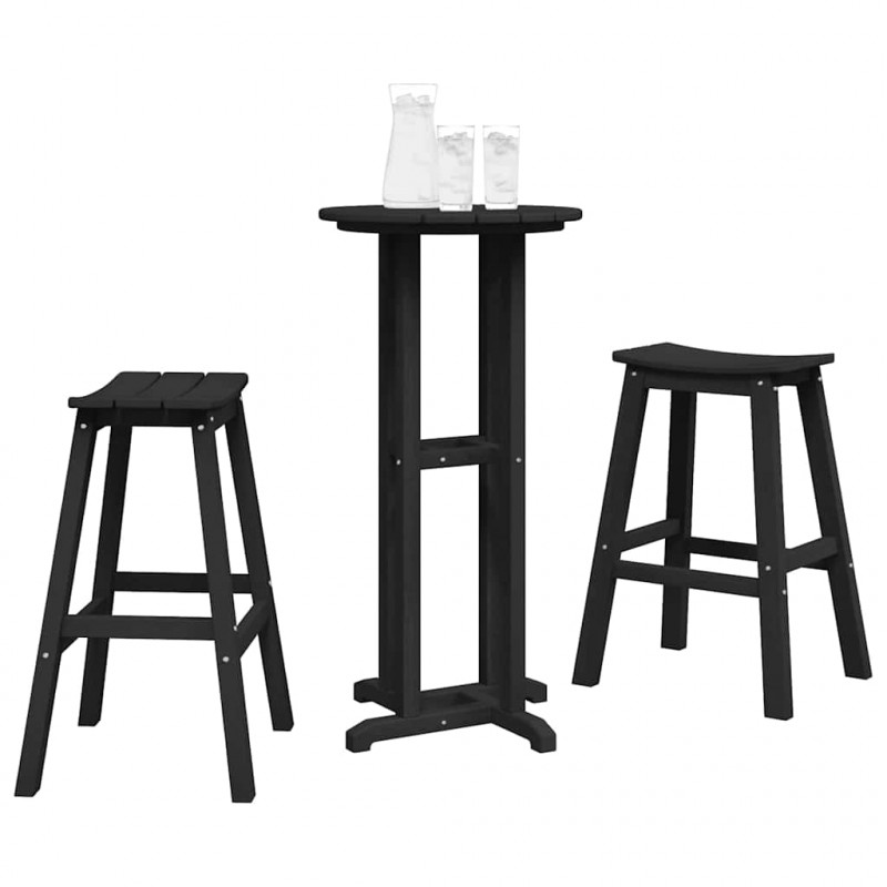 Zestaw barowy w ogrodzie 3 pcs Czarny HDPE