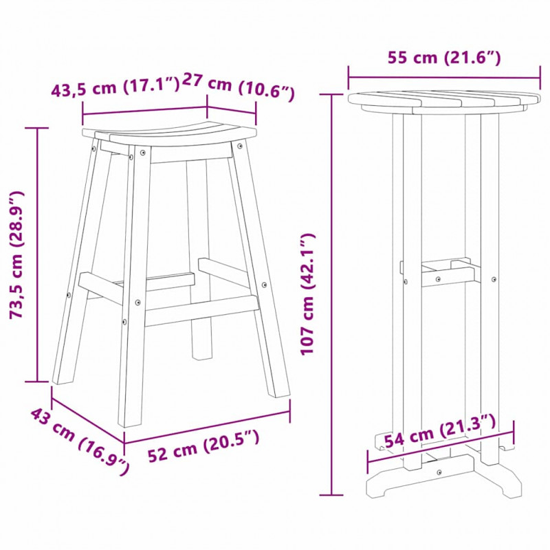 Zestaw barowy w ogrodzie 3 pcs Jasnoszary HDPE