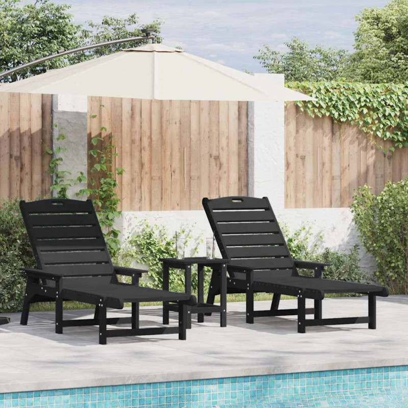 Leżak 2 pcs Czarny 195,5 x 53 x 98,5 cm Polietylen