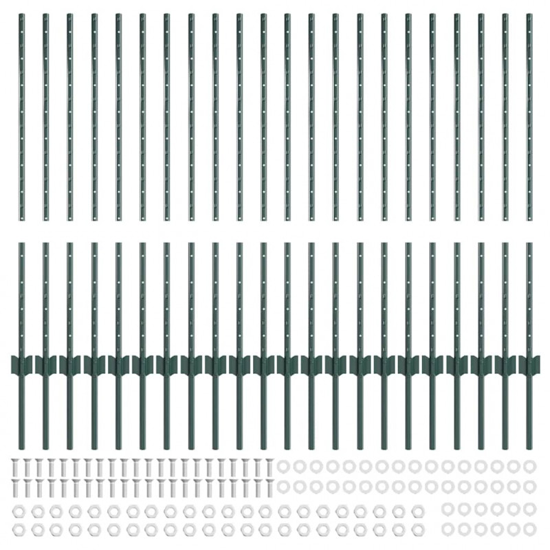 Słupek ogrodzeniowy. 22 pcs Zielony 140 cm Stal