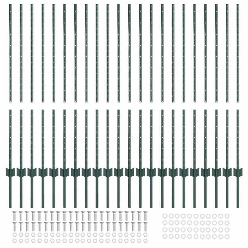 Słupek ogrodzeniowy. 22 pcs Zielony 160 cm Stal