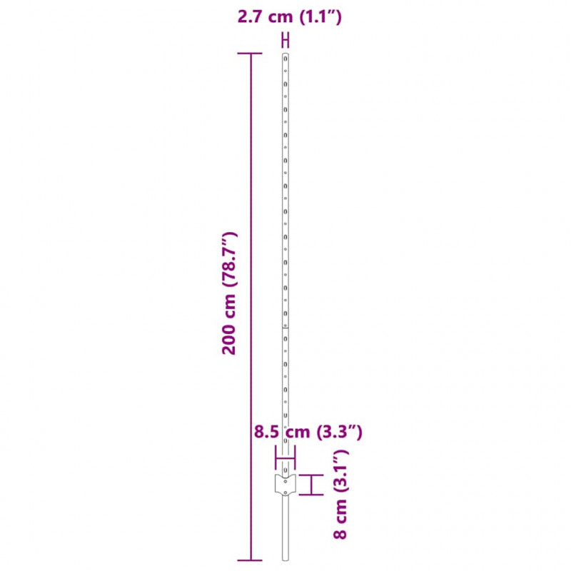 Słupek ogrodzeniowy. 44 pcs Zielony 200 cm Stal
