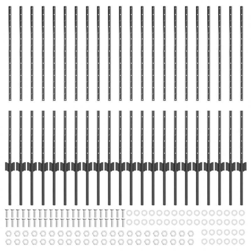 Słupek ogrodzeniowy. 22 pcs Szary 140 cm Stal