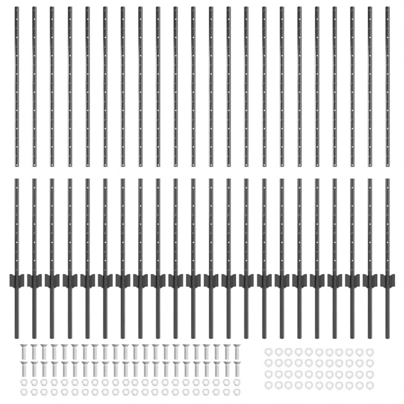 Słupek ogrodzeniowy. 22 pcs Szary 160 cm Stal