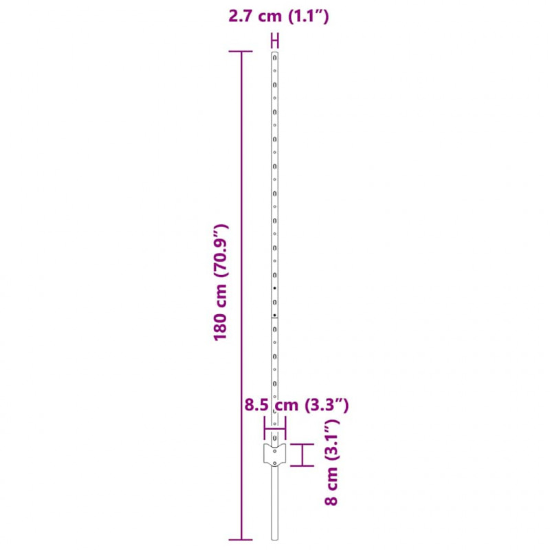 Słupek ogrodzeniowy. 44 pcs Szary 180 cm Stal