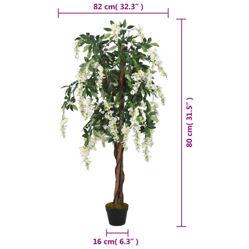 Sztuczna wisteria, 560 liści, 80 cm, zielono-biała