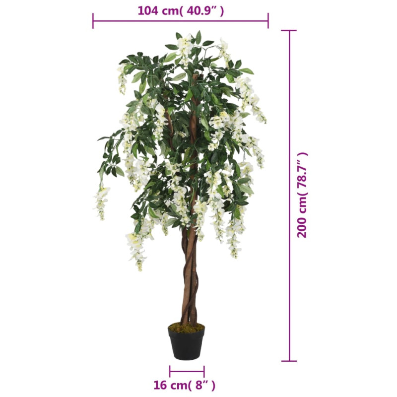 Sztuczna wisteria, 1470 liści, 200 cm, zielono-biała