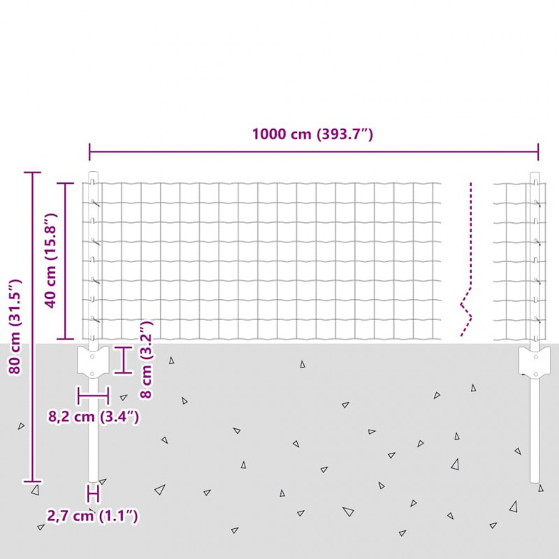 Ogrodzenie z słupkiem Zielony 0,4 x 10 m Stal i PVC