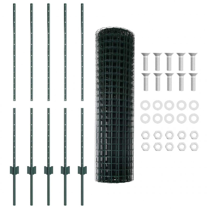 Ogrodzenie z słupkiem Zielony 1,2 x 10 m Stal i PVC