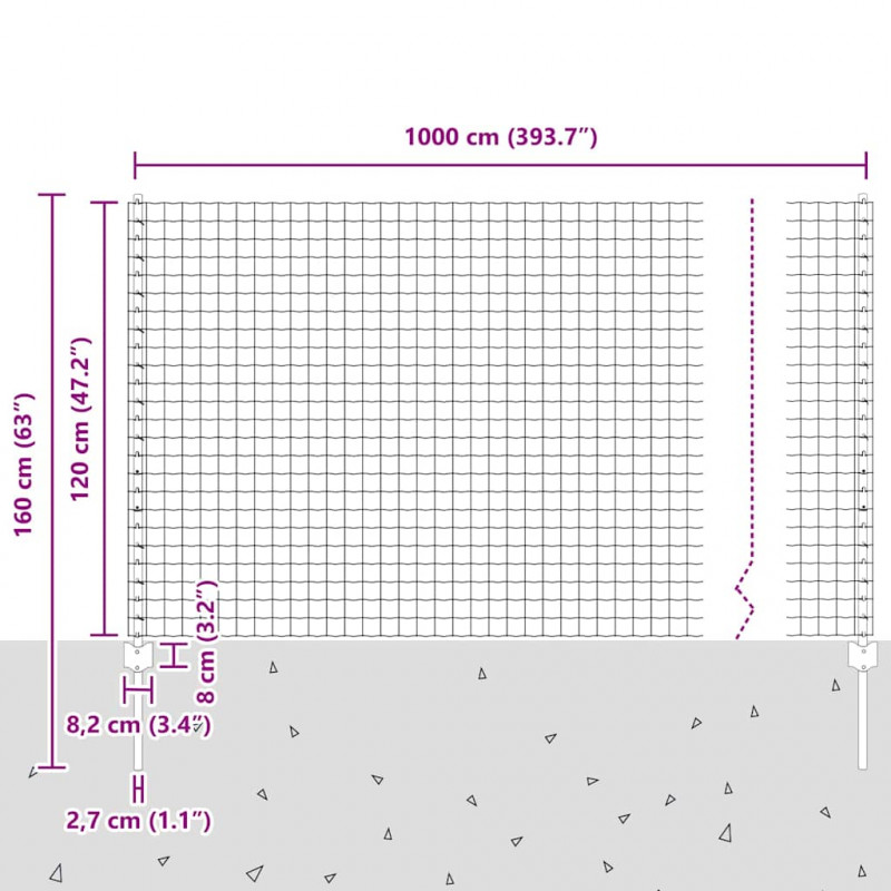 Ogrodzenie z słupkiem Zielony 1,2 x 10 m Stal i PVC