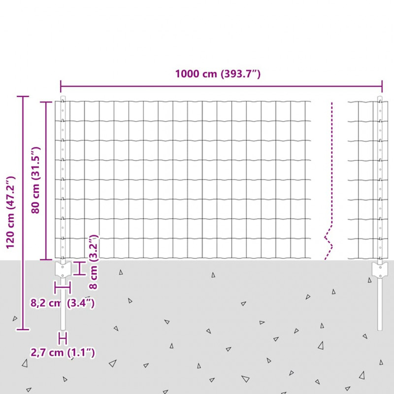 Ogrodzenie z słupkiem Zielony 0,8 x 10 m Stal i PVC