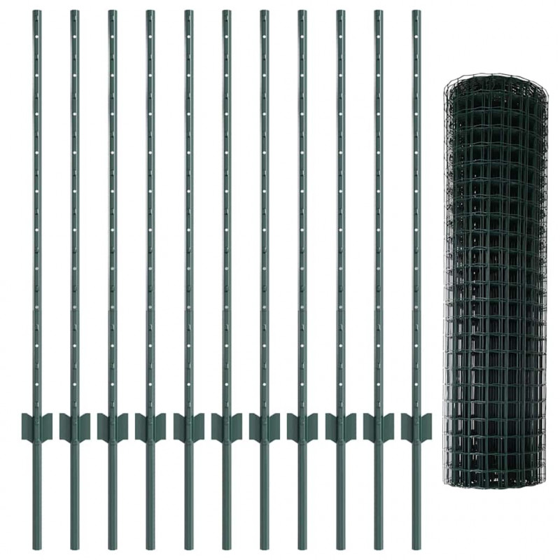Ogrodzenie z słupkiem Zielony 1 x 25 m Stal i PVC