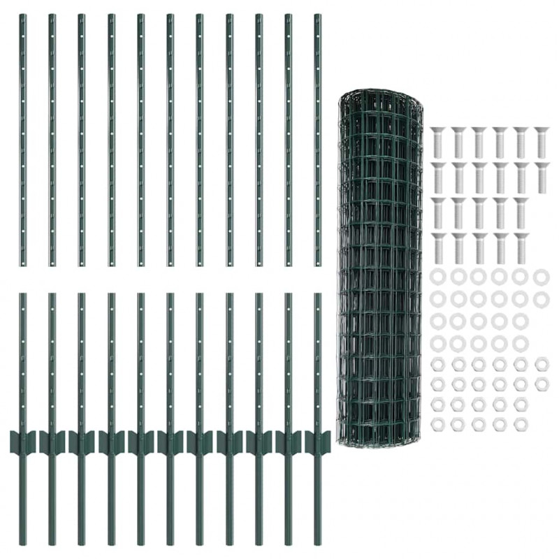 Ogrodzenie z słupkiem Zielony 1 x 25 m Stal i PVC