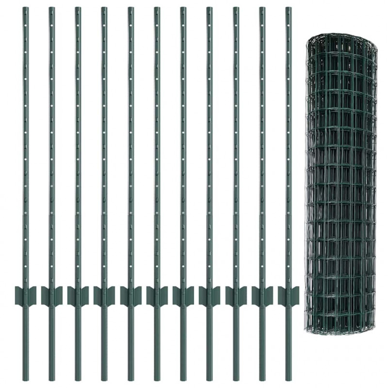 Ogrodzenie z słupkiem Zielony 1 x 25 m Stal i PVC