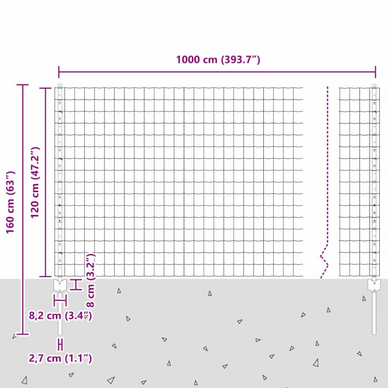Ogrodzenie z słupkiem Zielony 1,2 x 10 m Stal