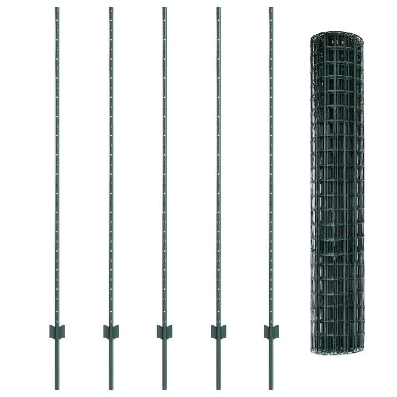 Ogrodzenie z słupkiem Zielony 1,5 x 10 m Stal