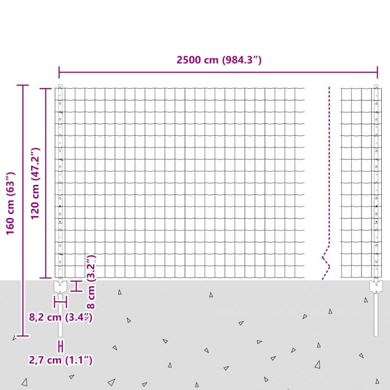 Ogrodzenie z słupkiem Zielony 1,2 x 25 m Stal