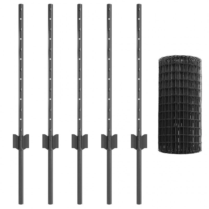 Ogrodzenie z słupkiem Szary 0,6 x 10 m Stal i PVC