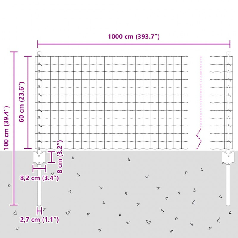 Ogrodzenie z słupkiem Szary 0,6 x 10 m Stal i PVC