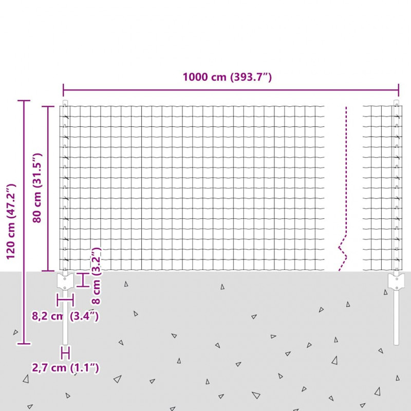 Ogrodzenie z słupkiem Szary 0,8 x 10 m Stal i PVC
