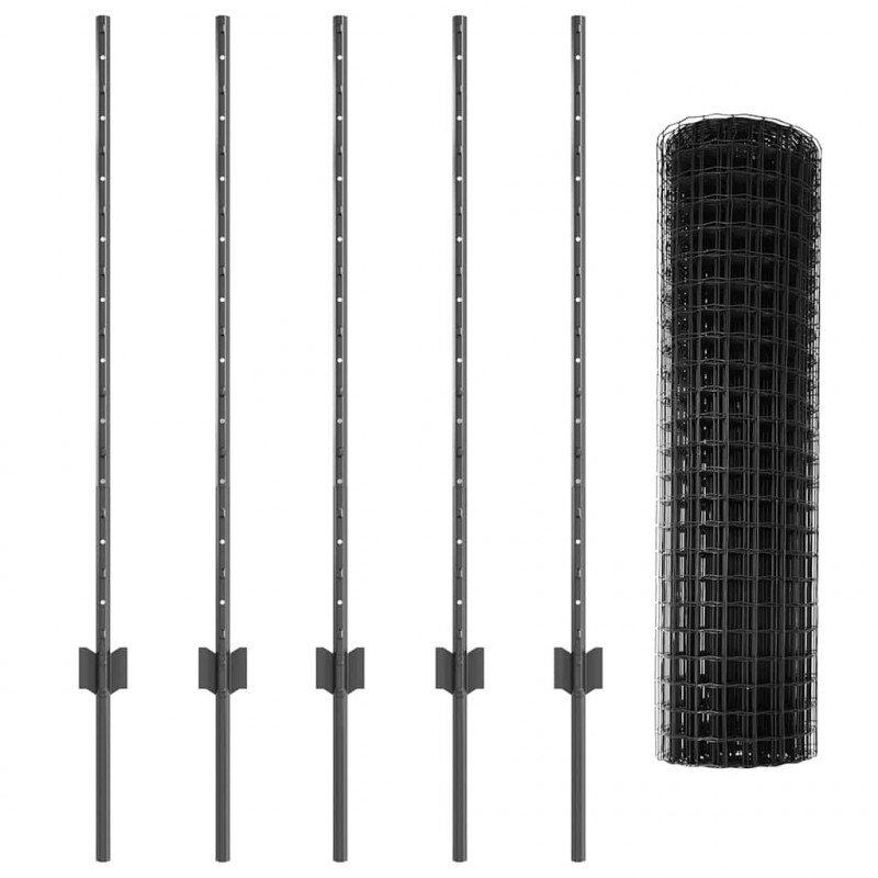 Ogrodzenie z słupkiem Szary 1 x 10 m Stal i PVC