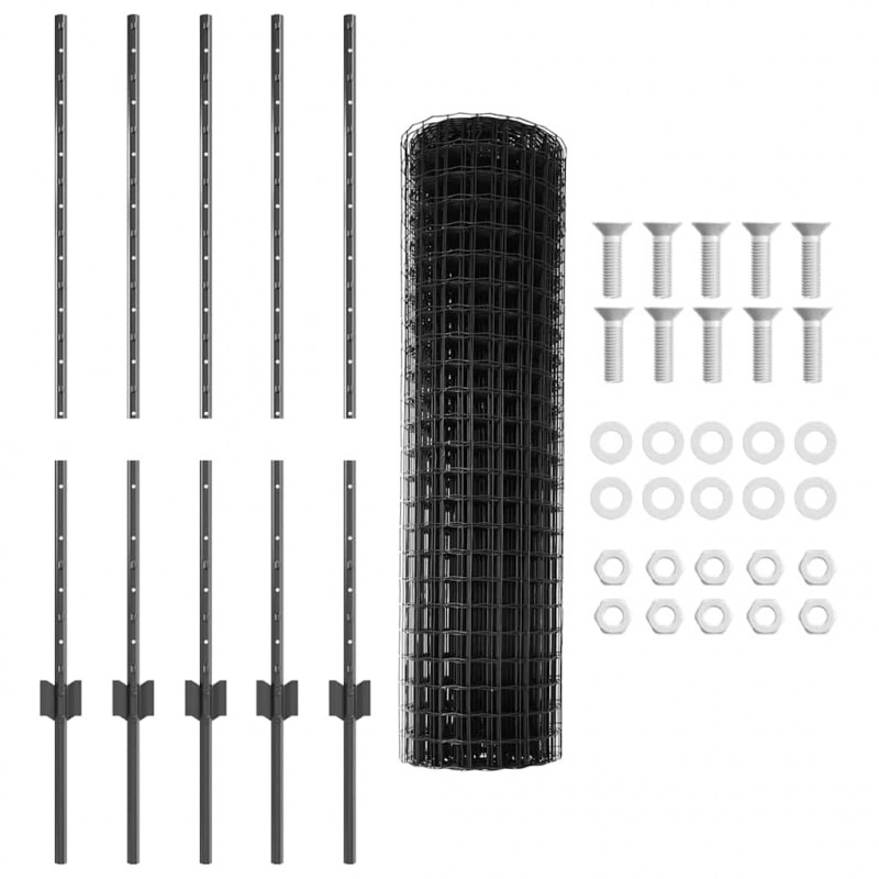 Ogrodzenie z słupkiem Szary 1 x 10 m Stal i PVC