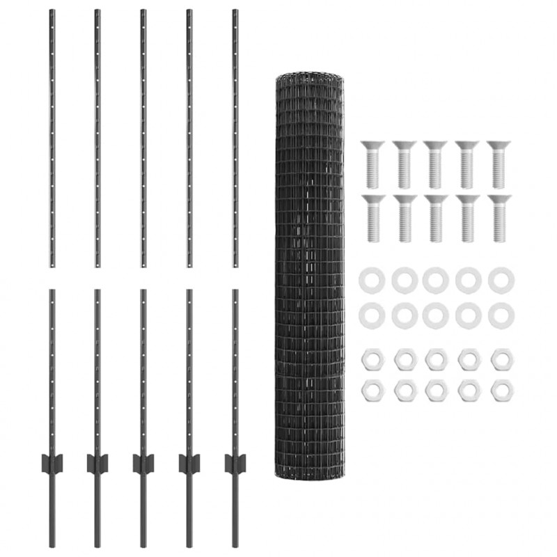 Ogrodzenie z słupkiem Szary 1,4 x 10 m Stal i PVC