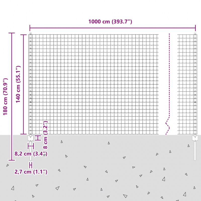 Ogrodzenie z słupkiem Szary 1,4 x 10 m Stal i PVC
