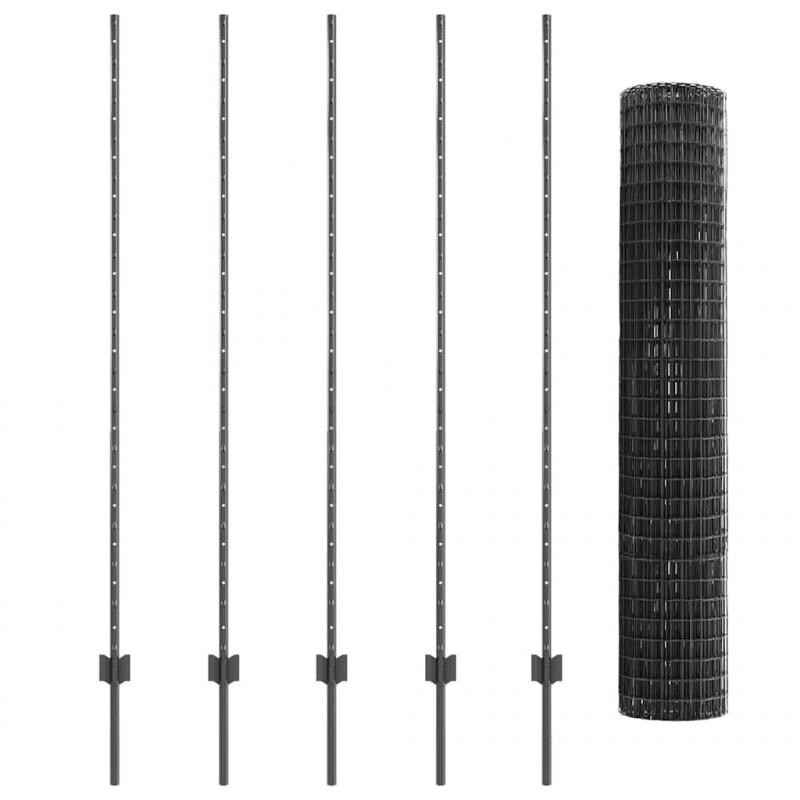 Ogrodzenie z słupkiem Szary 1,5 x 10 m Stal i PVC