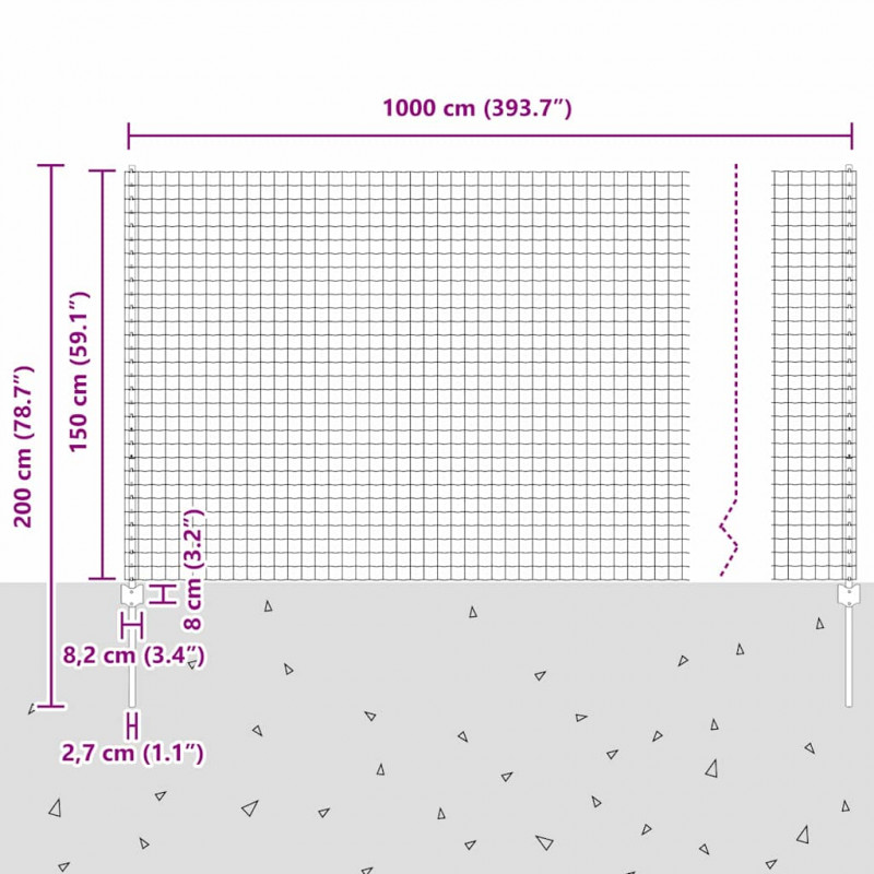 Ogrodzenie z słupkiem Szary 1,5 x 10 m Stal i PVC