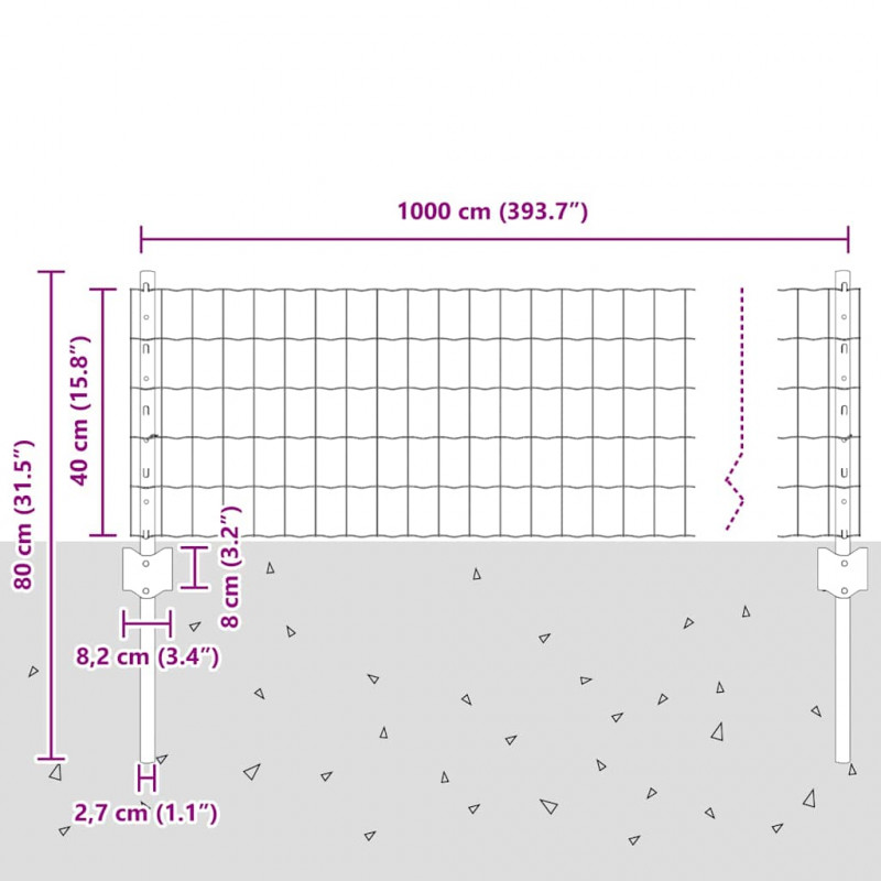 Ogrodzenie z słupkiem Szary 0,4 x 10 m Stal i PVC