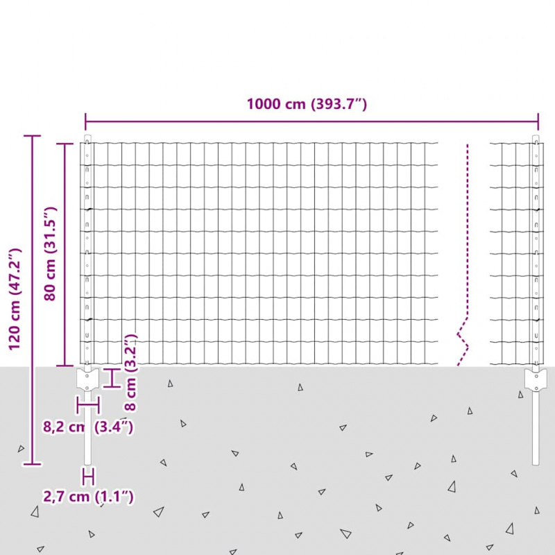 Ogrodzenie z słupkiem Szary 0,8 x 10 m Stal i PVC