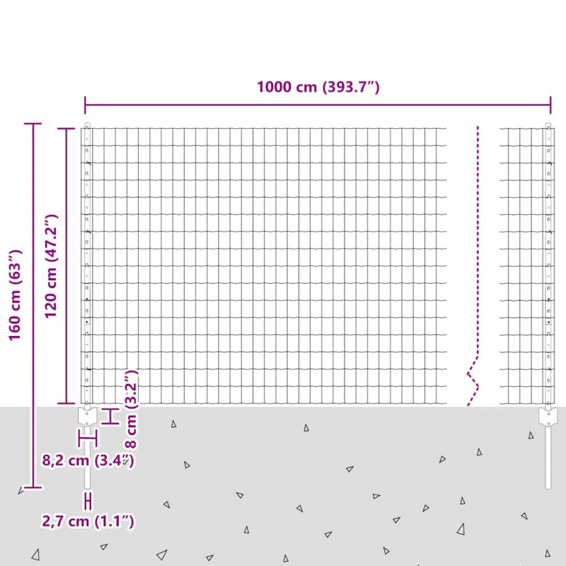 Ogrodzenie z słupkiem Szary 1,2 x 10 m Stal i PVC