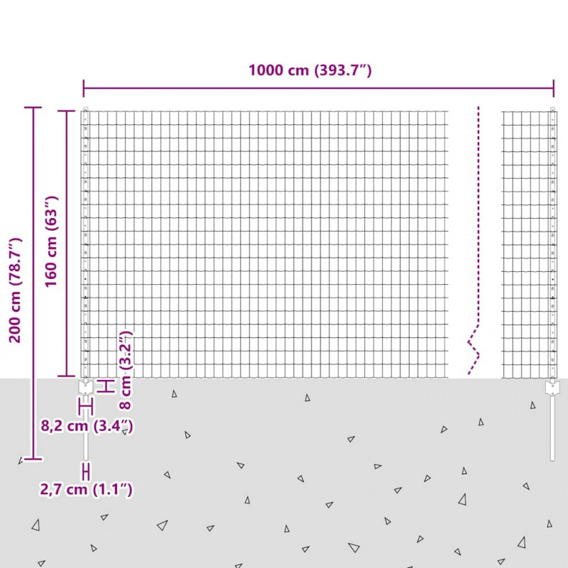 Ogrodzenie z słupkiem Szary 1,6 x 10 m Stal i PVC