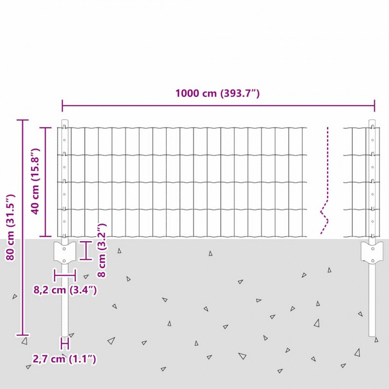 Ogrodzenie z słupkiem Szary 0,4 x 10 m Stal i PVC