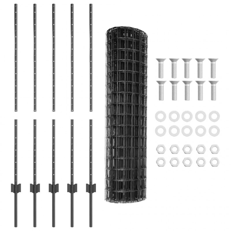 Ogrodzenie z słupkiem Szary 1,2 x 10 m Stal i PVC