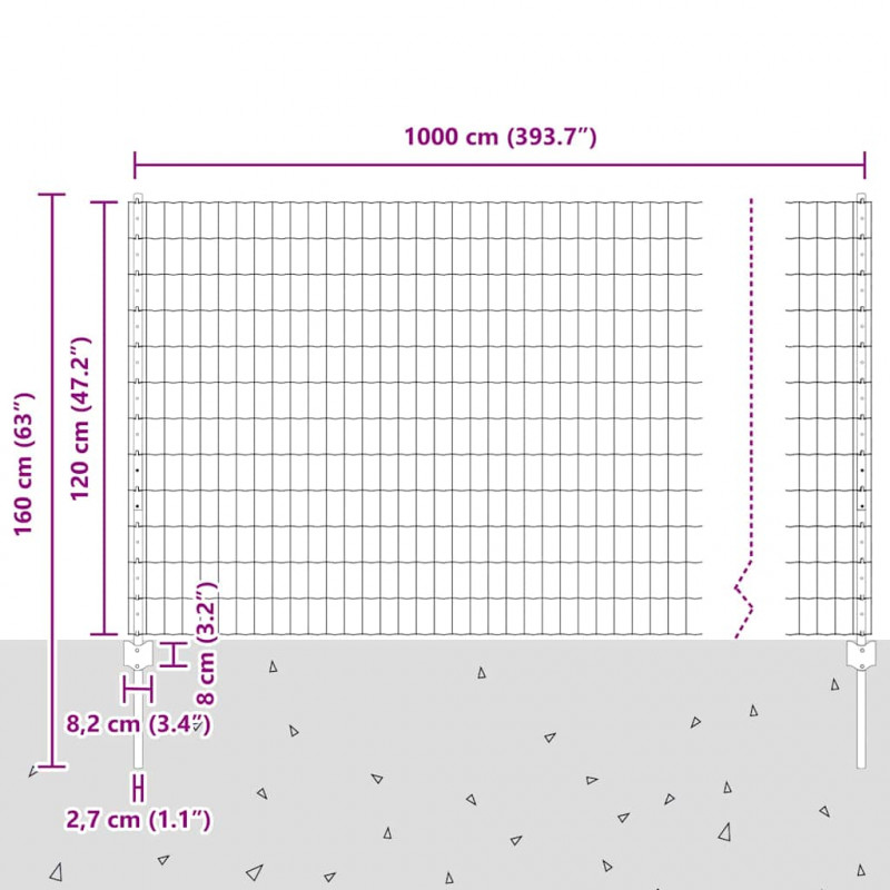 Ogrodzenie z słupkiem Szary 1,2 x 10 m Stal i PVC