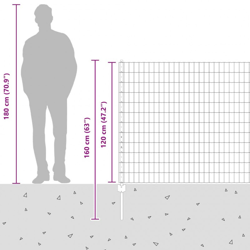 Ogrodzenie z słupkiem Szary 1,2 x 10 m Stal i PVC