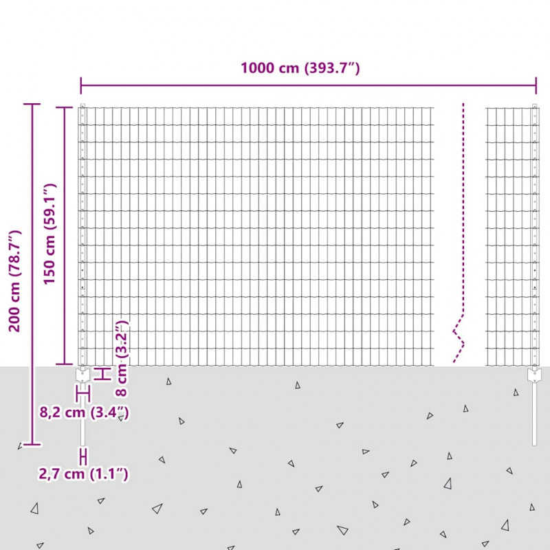 Ogrodzenie z słupkiem Szary 1,5 x 10 m Stal i PVC
