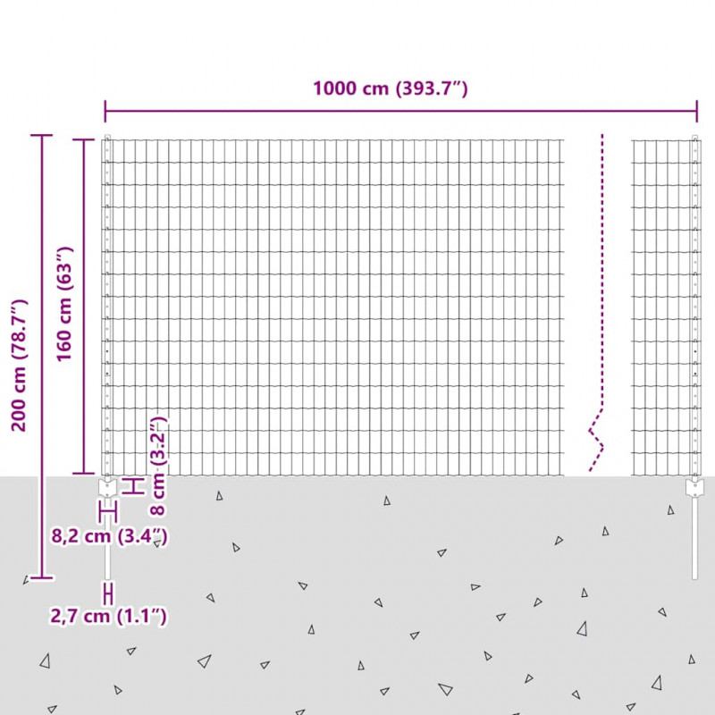 Ogrodzenie z słupkiem Szary 1,6 x 10 m Stal i PVC