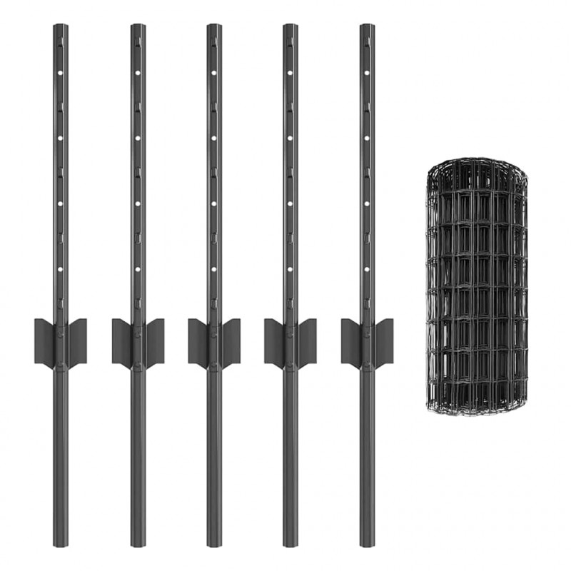 Ogrodzenie z słupkiem Szary 0,4 x 10 m Stal i PVC