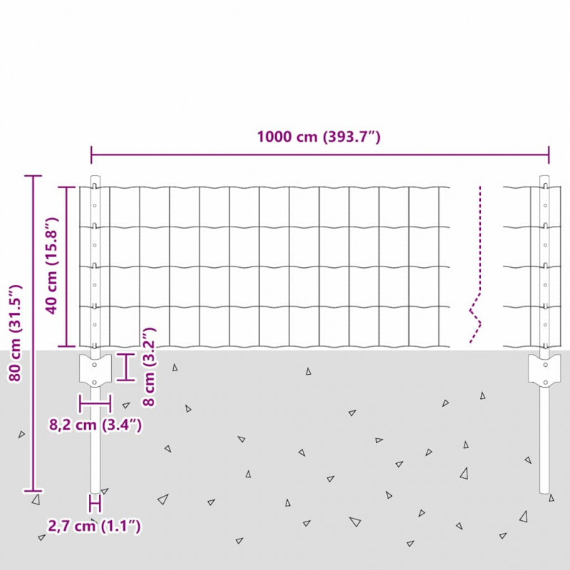 Ogrodzenie z słupkiem Szary 0,4 x 10 m Stal i PVC